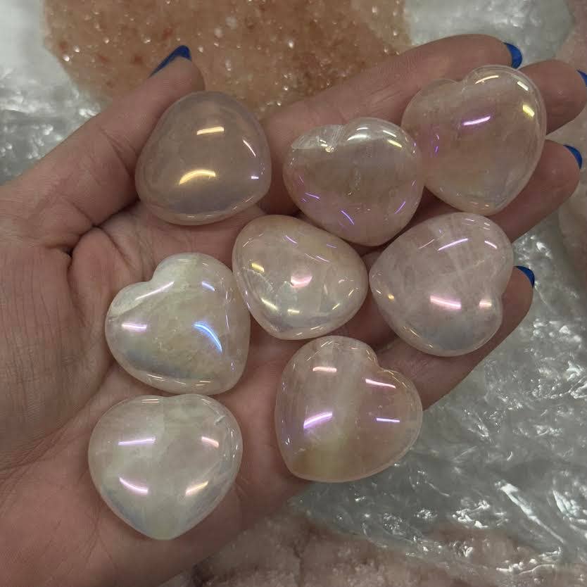 The Crystal Tabby - Angel Aura Rose Quartz Hearts - 6 pcs
