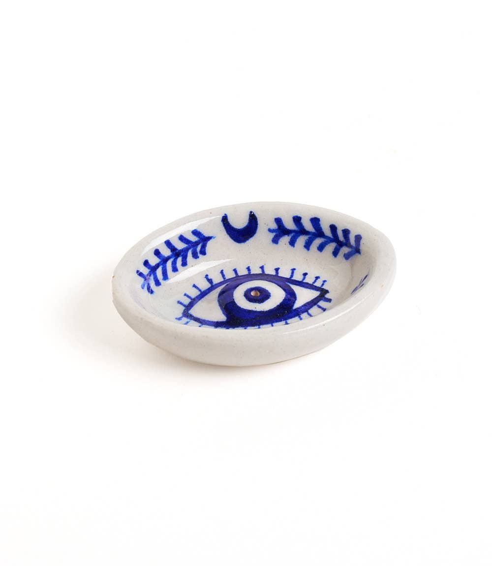 Matr Boomie Fair Trade - Lalita Evil Eye Incense Holder - Hand Painted Blue & White