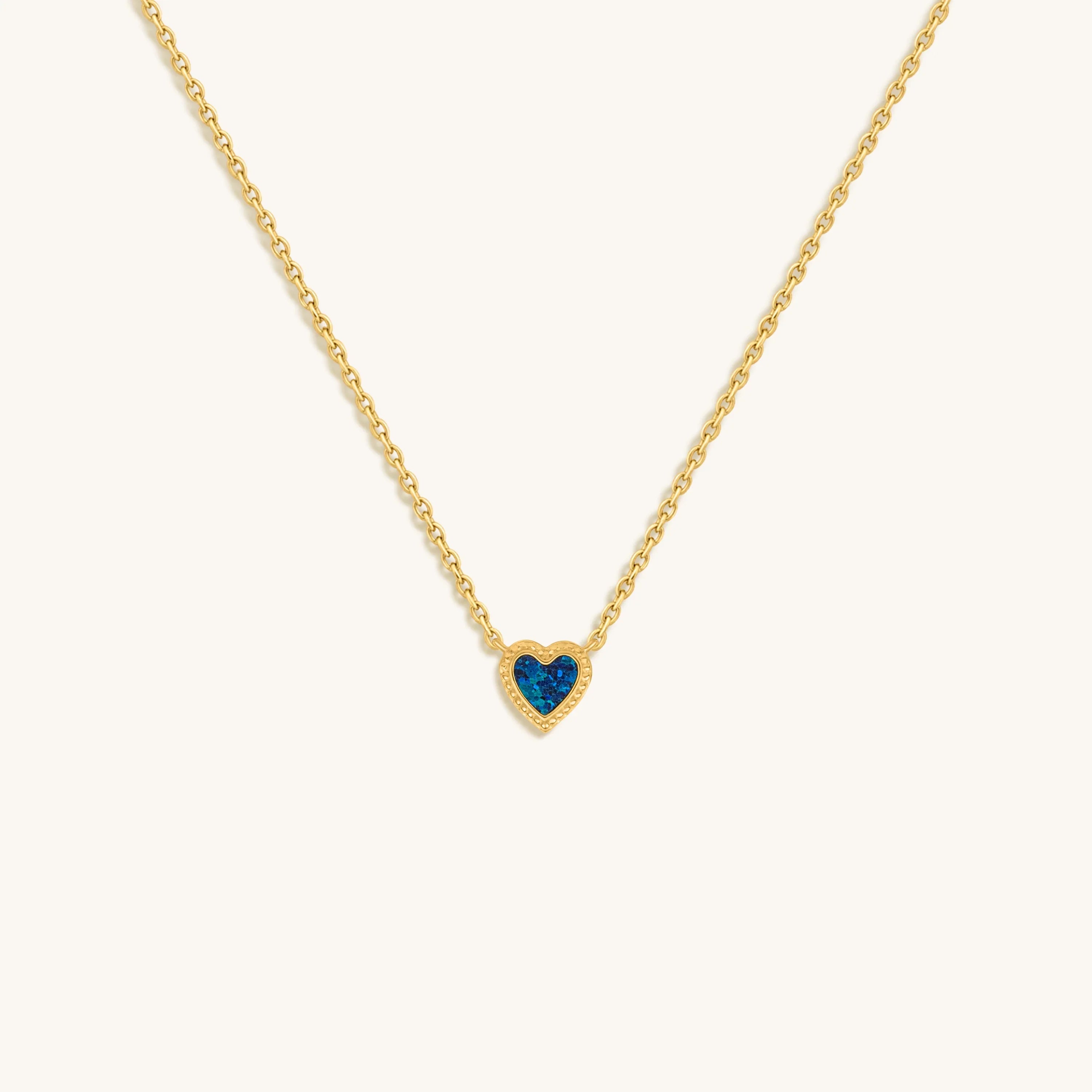 Confident Soul Lab Blue Opal Heart Gold Necklace